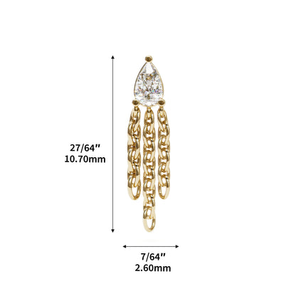 14K Gold Pear-Shape Diamond Chain Dangle Threadless End
