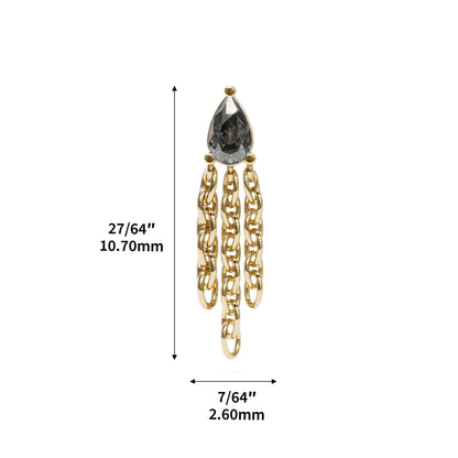 14K Gold Pear-Shape Black Diamond Chain Dangle Threadless End