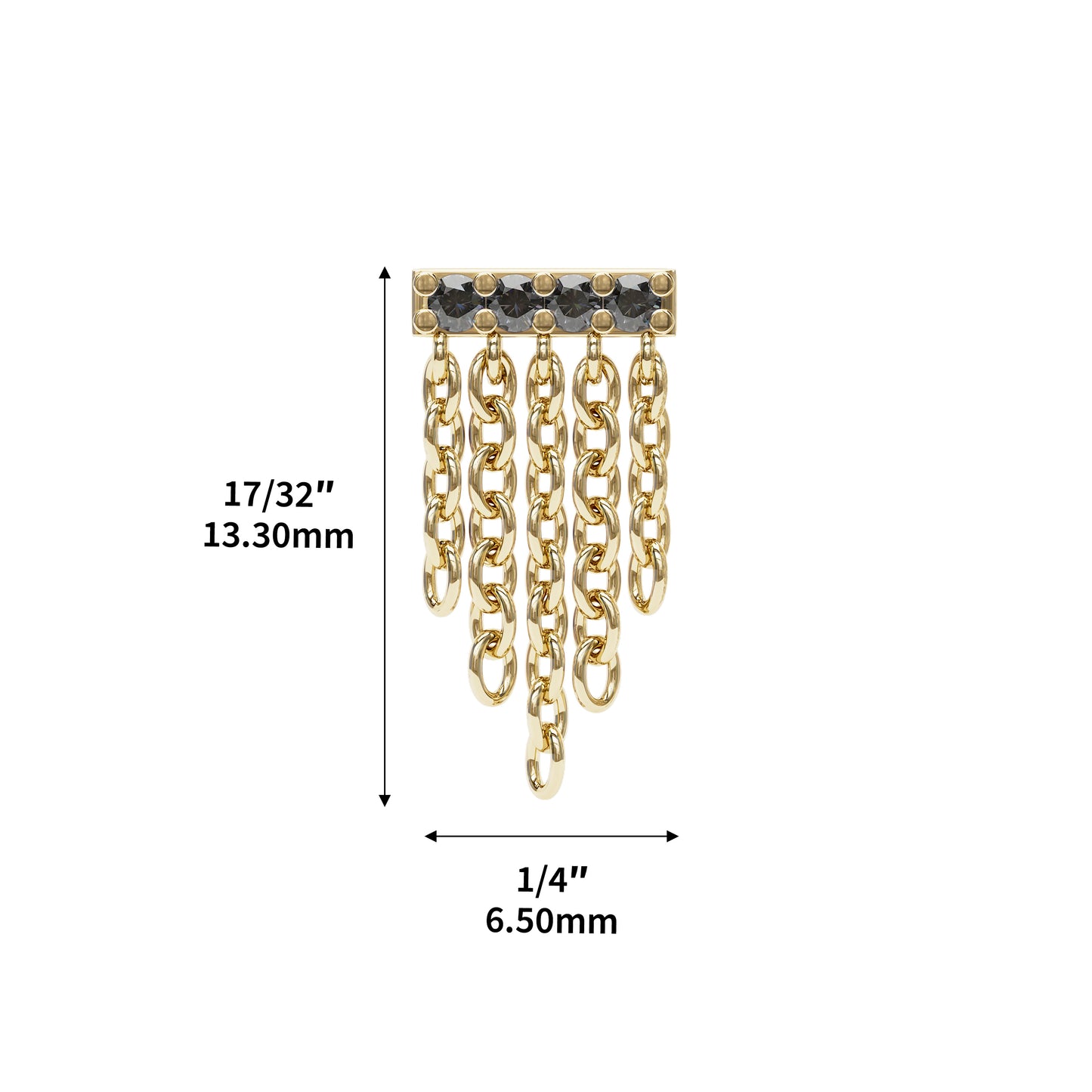 14K Gold Black Diamond Bar Chain Dangle Threadless End