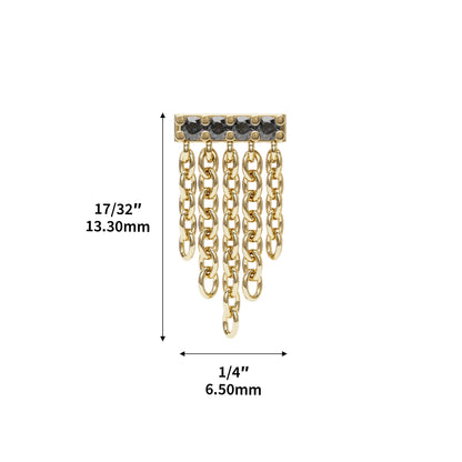 14K Gold Black Diamond Bar Chain Dangle Threadless End