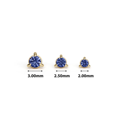 14K Gold 3-Prong Sapphire Threadless End