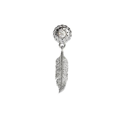 14K Gold Diamond Feather Dangle Threadless End
