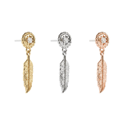 14K Gold Diamond Feather Dangle Threadless End