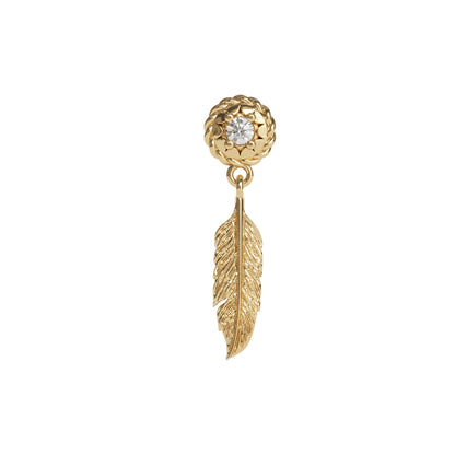 14K Gold Diamond Feather Dangle Threadless End