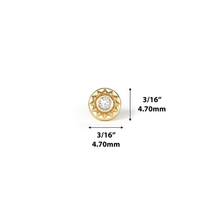 14K Gold Diamond Sunflower Threadless End