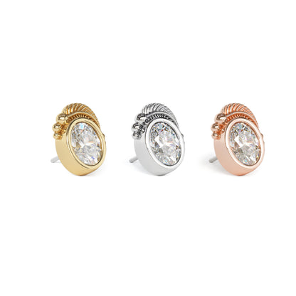 14K Gold Oval Diamond Feather Threadless End