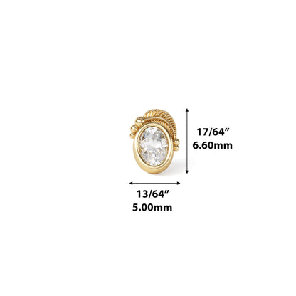 14K Gold Oval Diamond Feather Threadless End