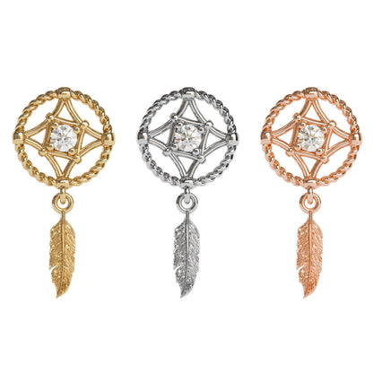 14K Gold Diamond Dreamcatcher Dangle Threadless End