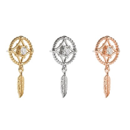 14K Gold Diamond Dreamcatcher Dangle Threadless End