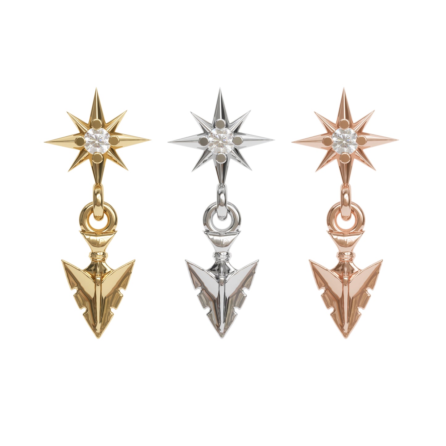 14K Gold Diamond Starburst Arrowhead Dangle Threadless End