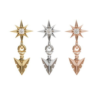14K Gold Diamond Starburst Arrowhead Dangle Threadless End
