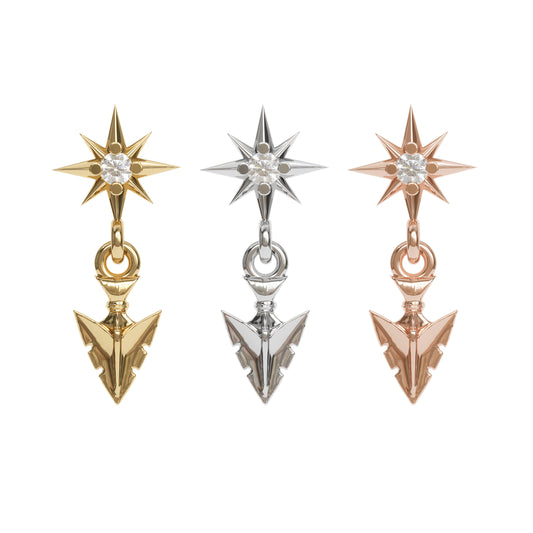 14K Gold Diamond Starburst Arrowhead Dangle Threadless End