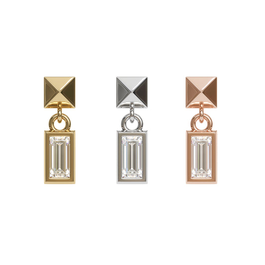 14K Gold Pyramid Baguette Diamond Dangle Threadless End