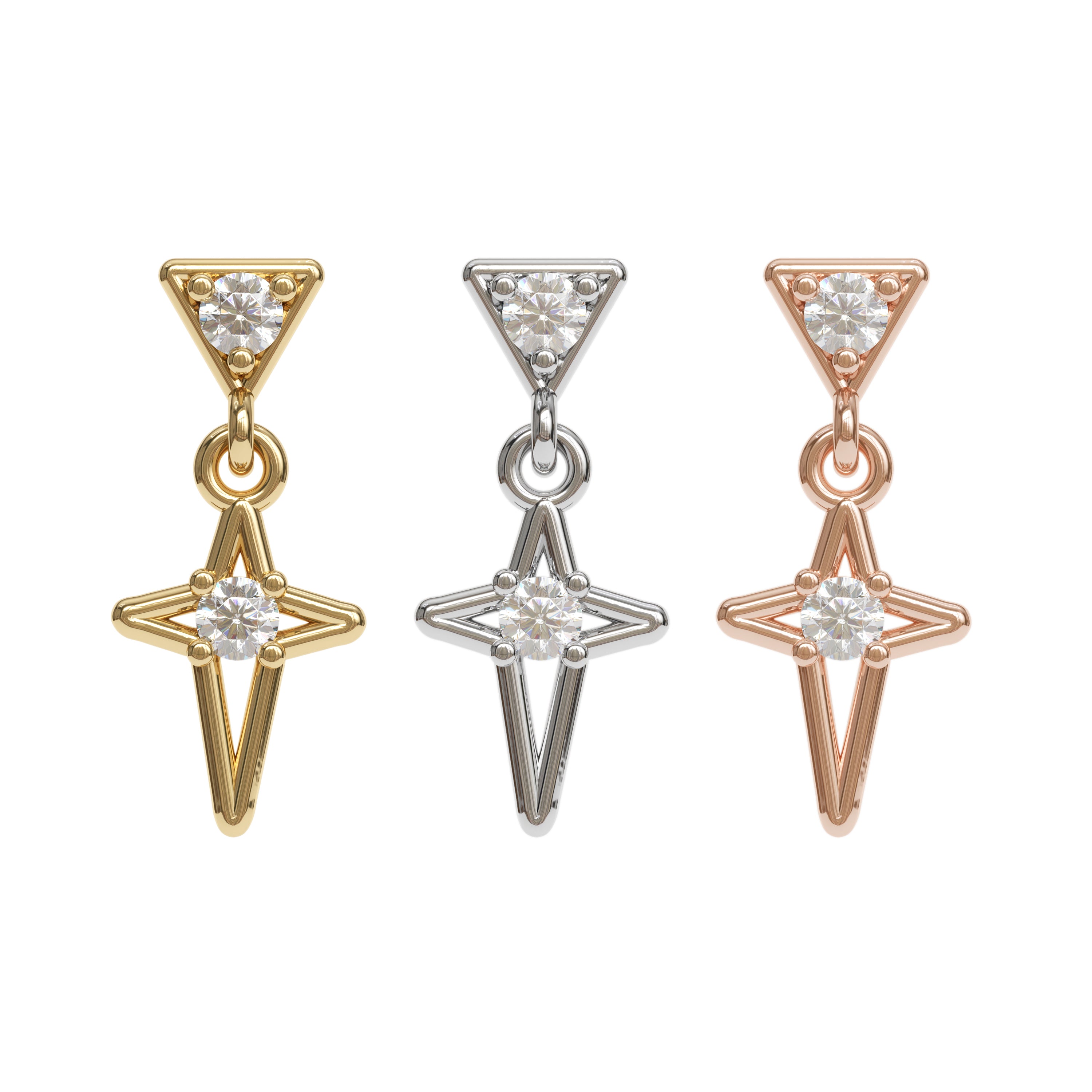 14K Gold Diamond Four Point Star Dangle Threadless End – Umanative