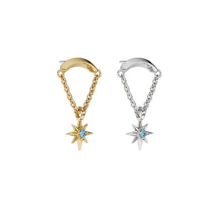 14K Gold Blue Topaz Starburst Chain Threadless End