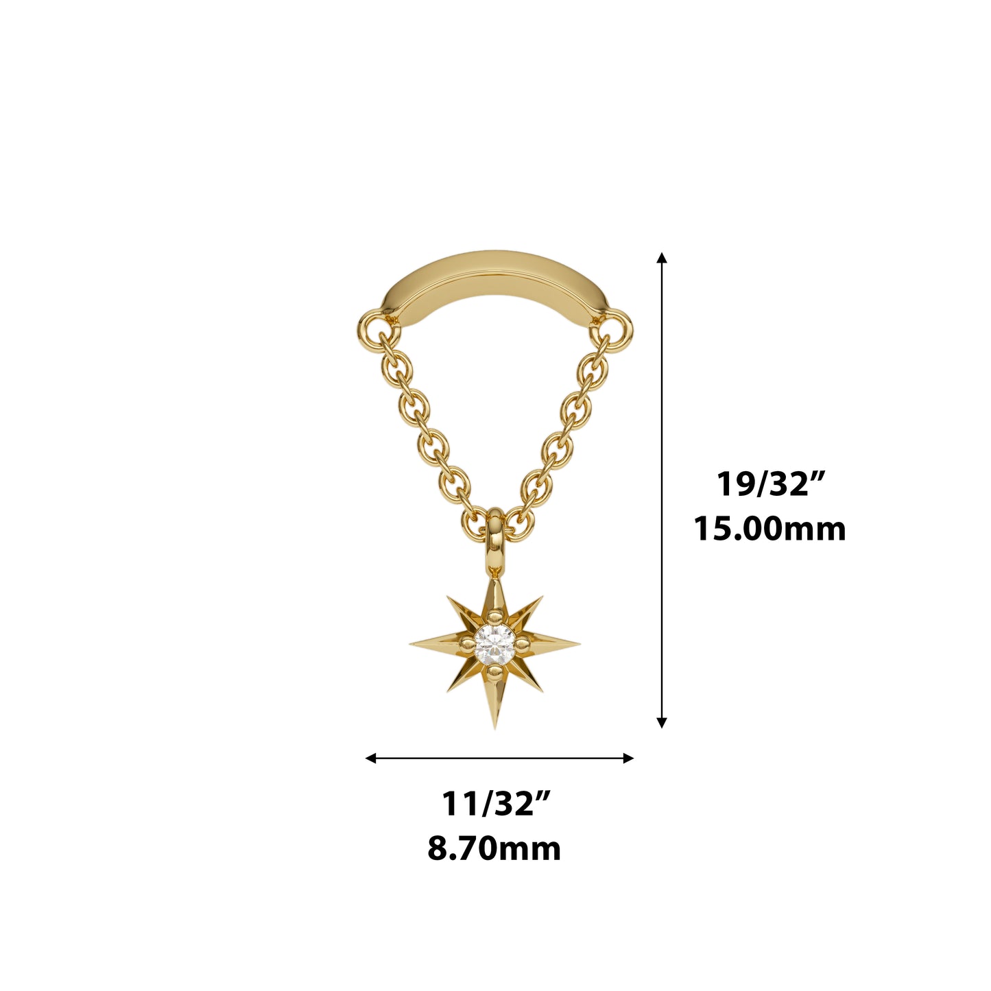 14K Gold Diamond Starburst Chain Threadless End
