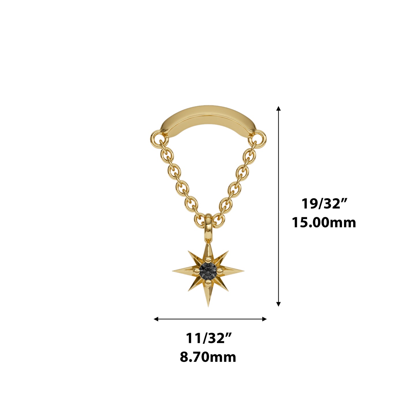 14K Gold Black Diamond Starburst Chain Threadless End