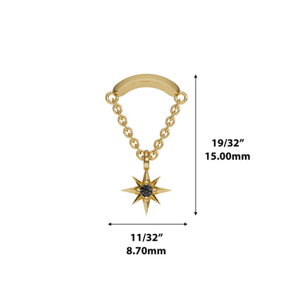 14K Gold Black Diamond Starburst Chain Threadless End