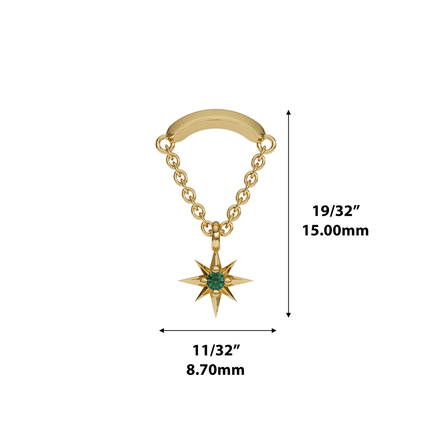 14K Gold Emerald Starburst Chain Threadless End