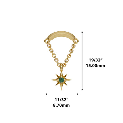 14K Gold Emerald Starburst Chain Threadless End