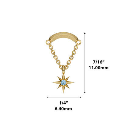 14K Gold Blue Topaz Starburst Chain Threadless End