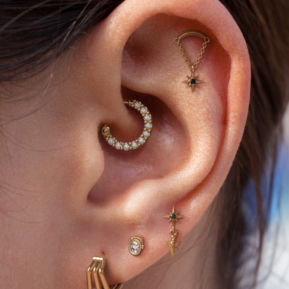 14K Gold Black Diamond Starburst Chain Threadless End