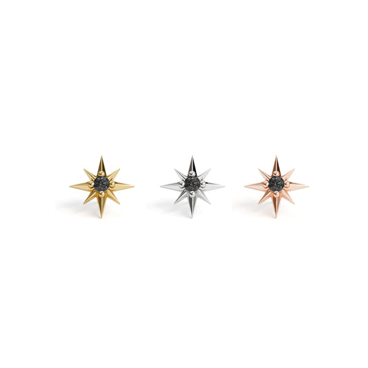 14K Gold Black Diamond Starburst Threadless End