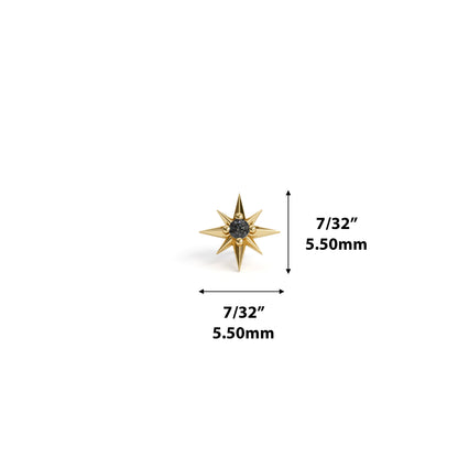 14K Gold Black Diamond Starburst Threadless End