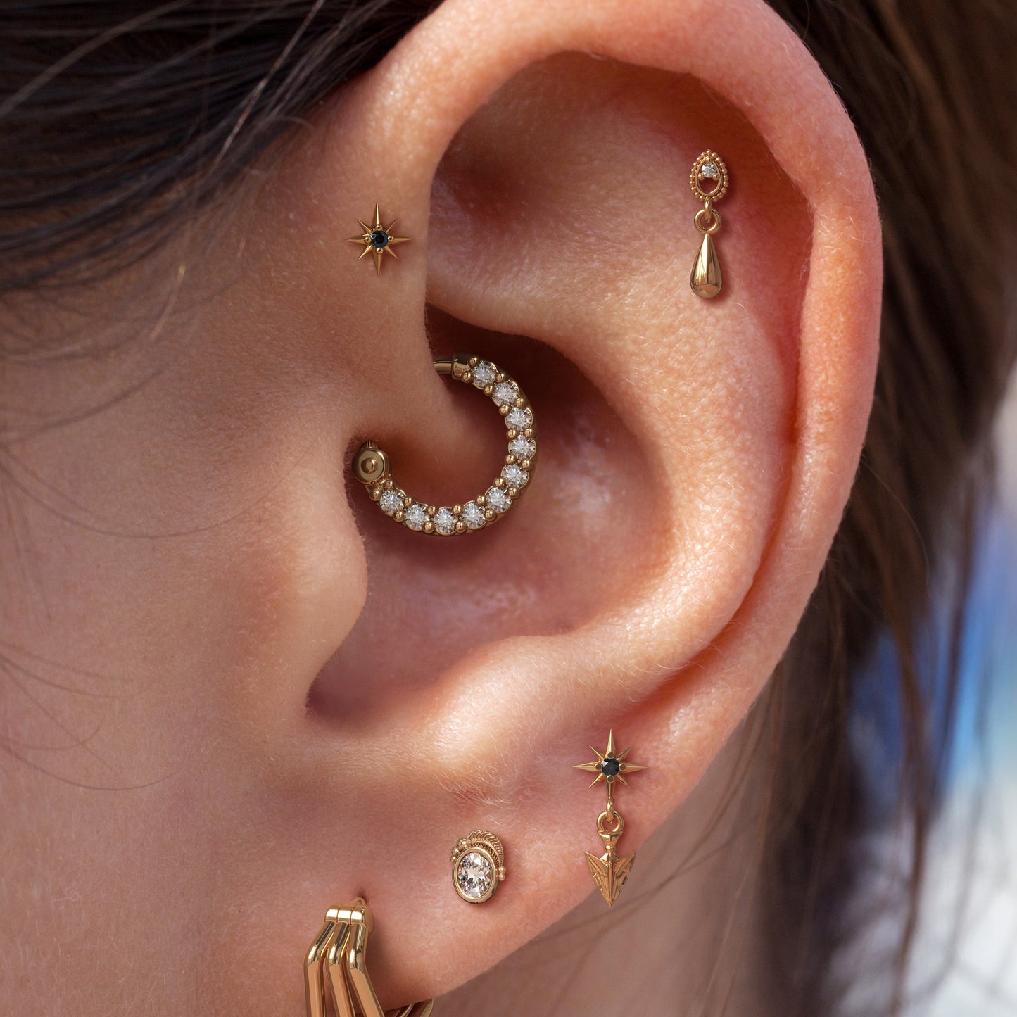 14K Gold Black Diamond Starburst Threadless End
