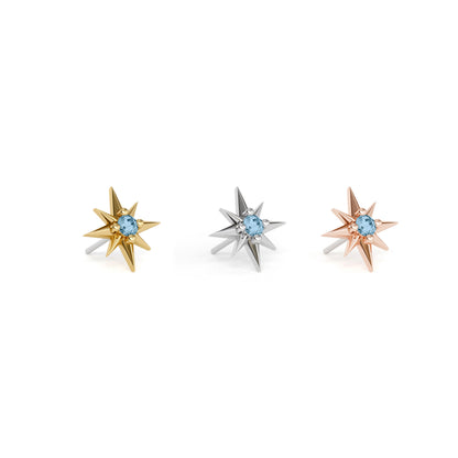 14K Gold Blue Topaz Starburst Threadless End