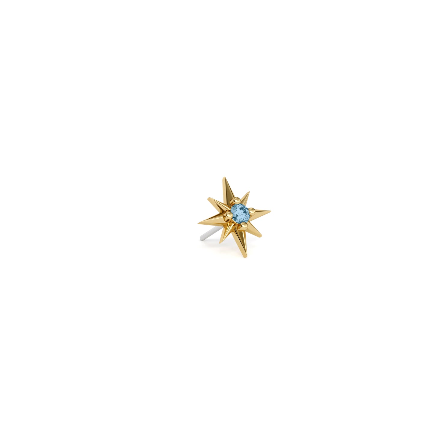 14K Gold Blue Topaz Starburst Threadless End