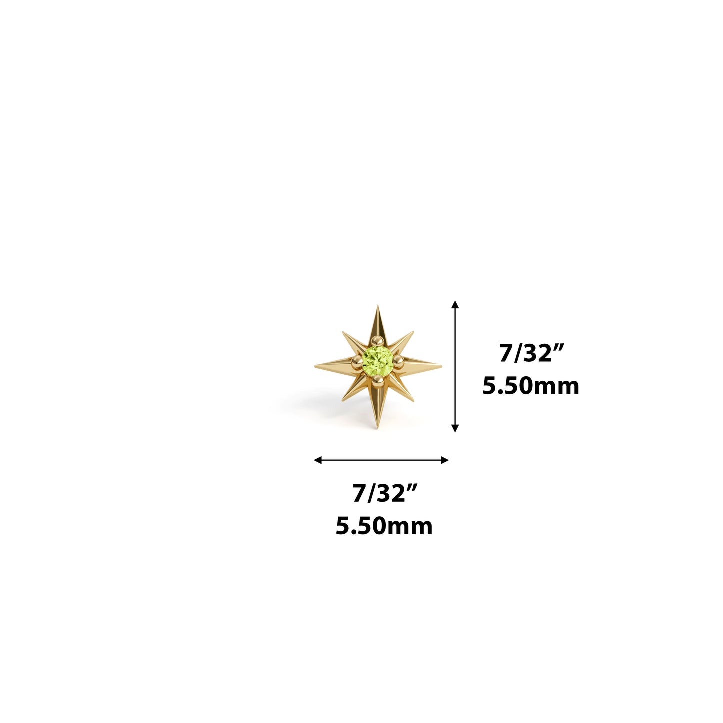 14K Gold Peridot Starburst Threadless End