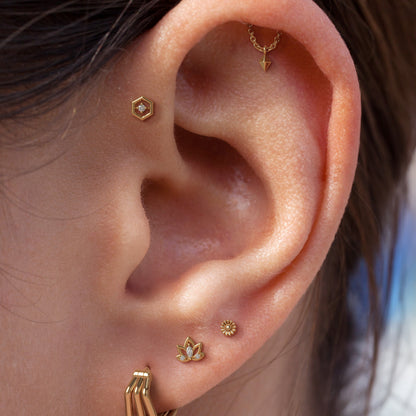 14K Gold Diamond Lotus Flower Threadless End