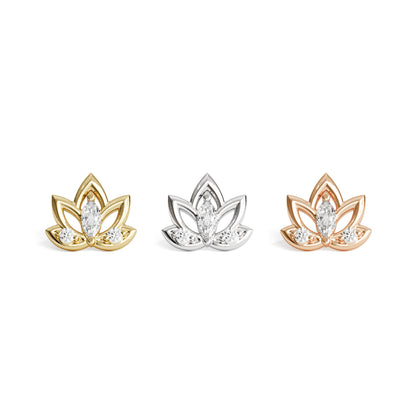 14K Gold Diamond Lotus Flower Threadless End