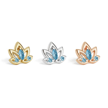 14K Gold Blue Topaz Lotus Flower Threadless End