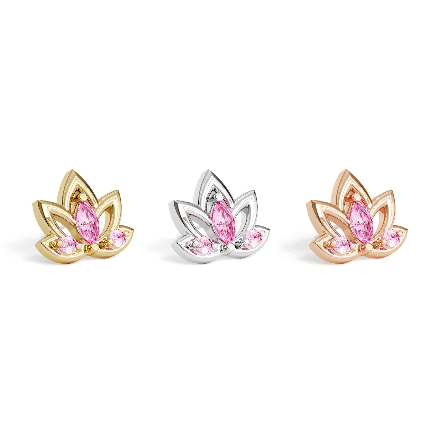 14K Gold Pink Tourmaline Lotus Flower Threadless End