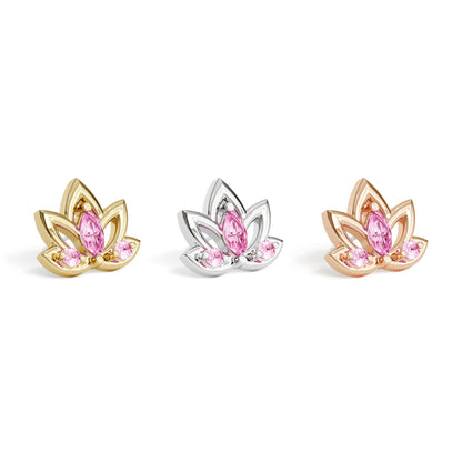 14K Gold Pink Tourmaline Lotus Flower Threadless End