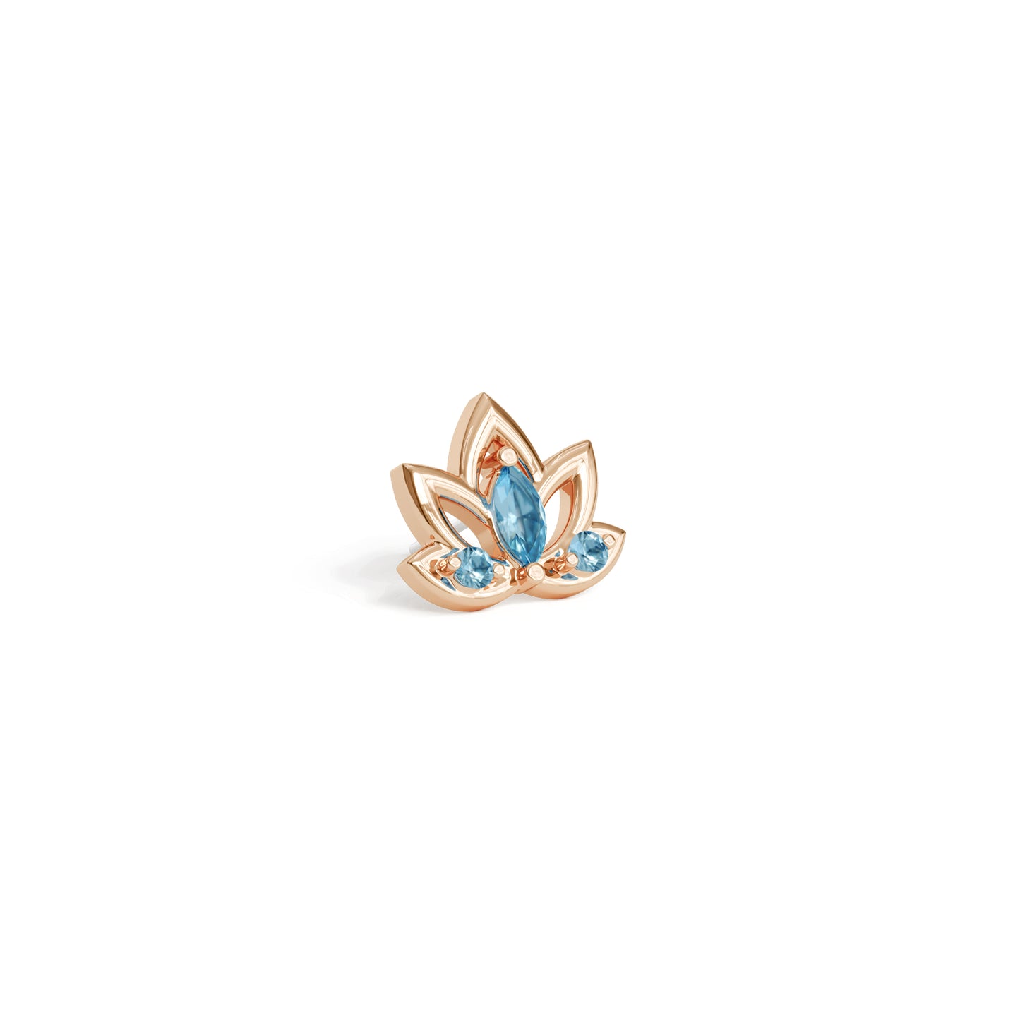 14K Gold Blue Topaz Lotus Flower Threadless End