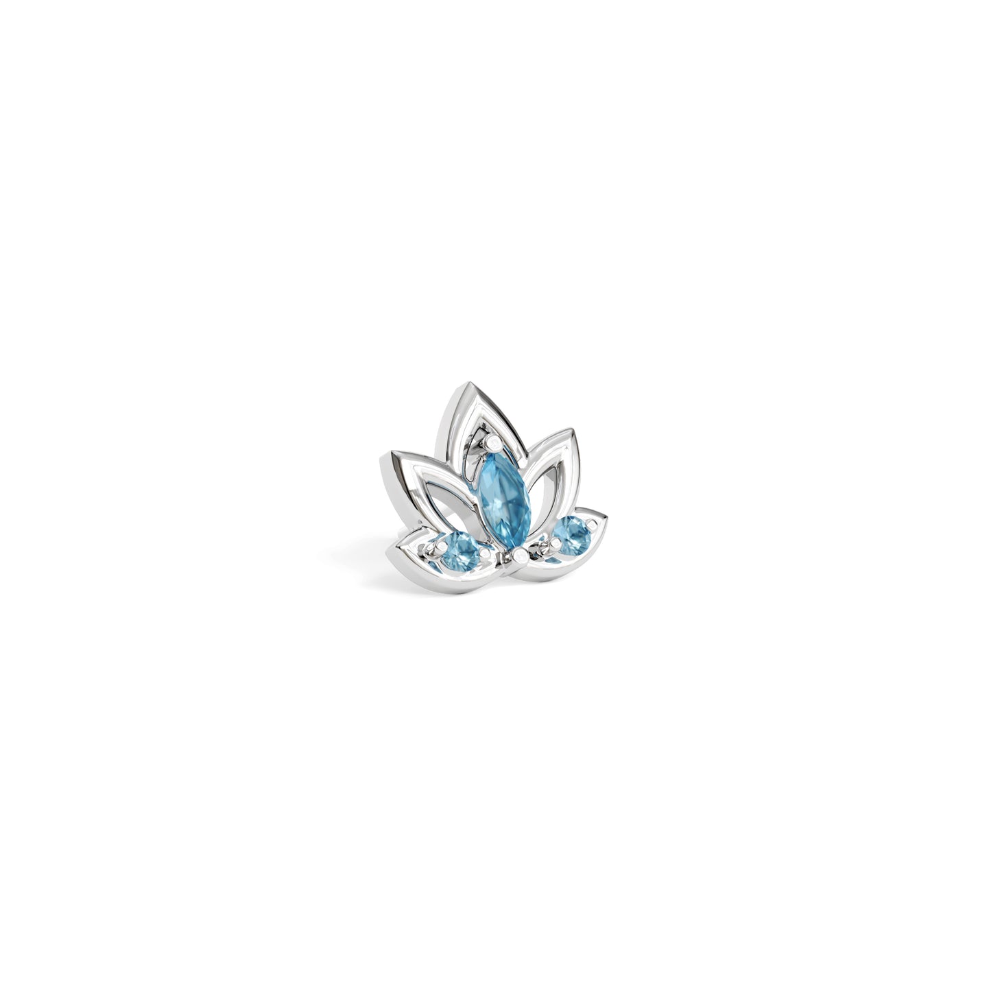 14K Gold Blue Topaz Lotus Flower Threadless End