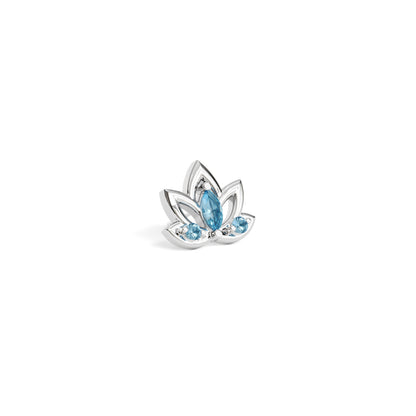14K Gold Blue Topaz Lotus Flower Threadless End