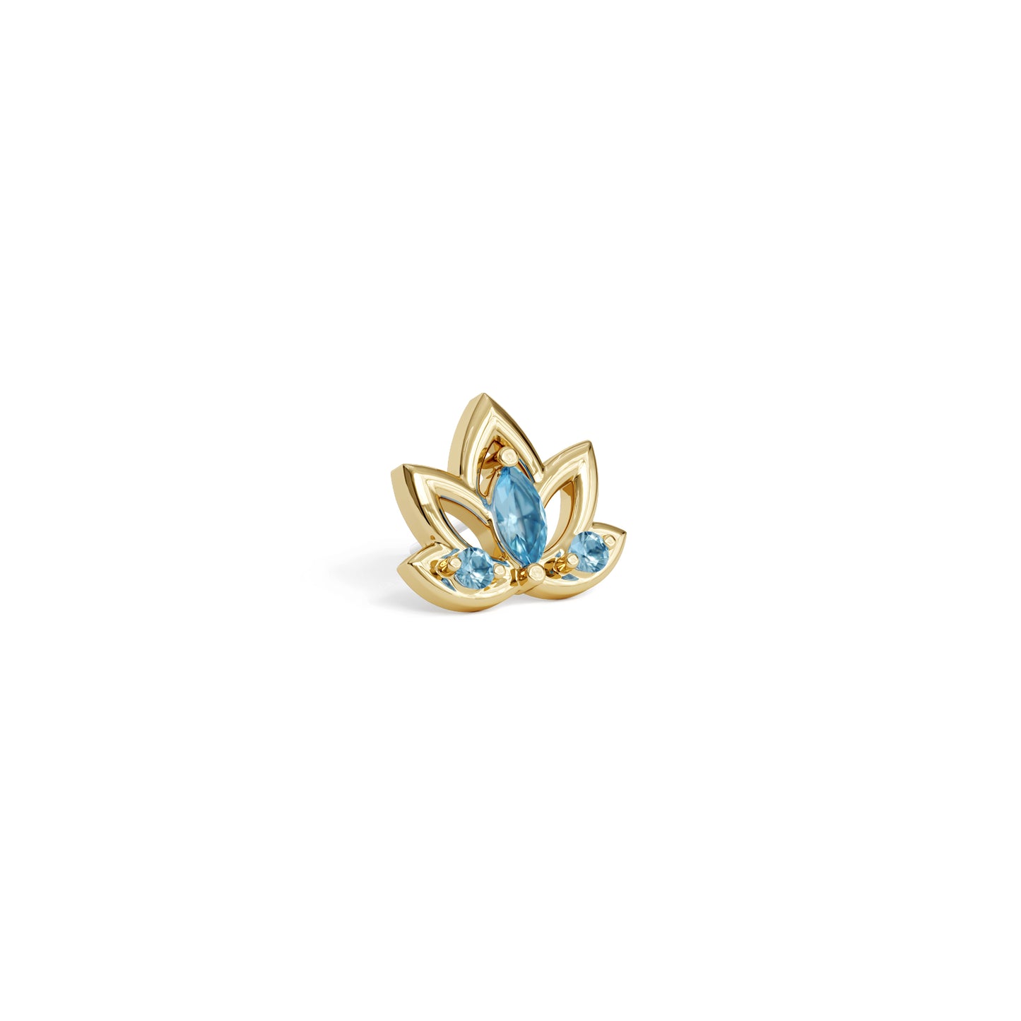 14K Gold Blue Topaz Lotus Flower Threadless End