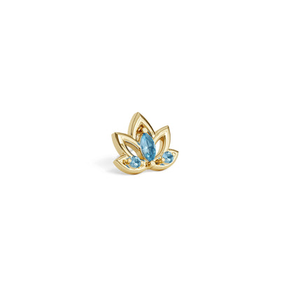 14K Gold Blue Topaz Lotus Flower Threadless End