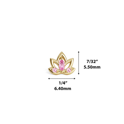 14K Gold Pink Tourmaline Lotus Flower Threadless End