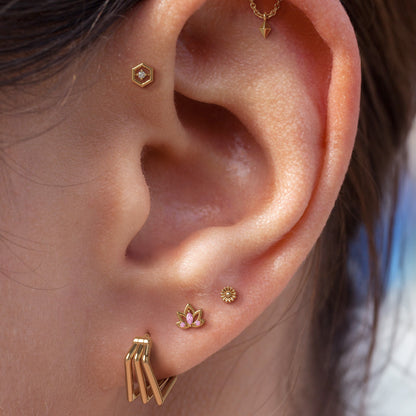 14K Gold Pink Tourmaline Lotus Flower Threadless End