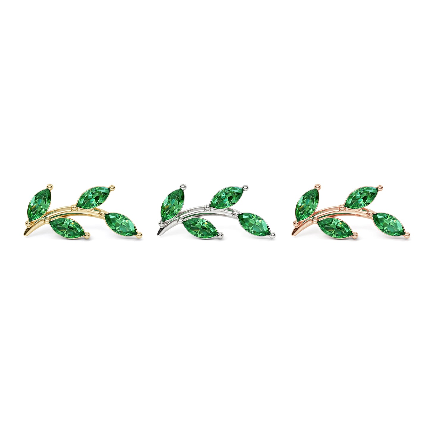 14K Gold Leaf Marquise Emerald Curved Threadless End