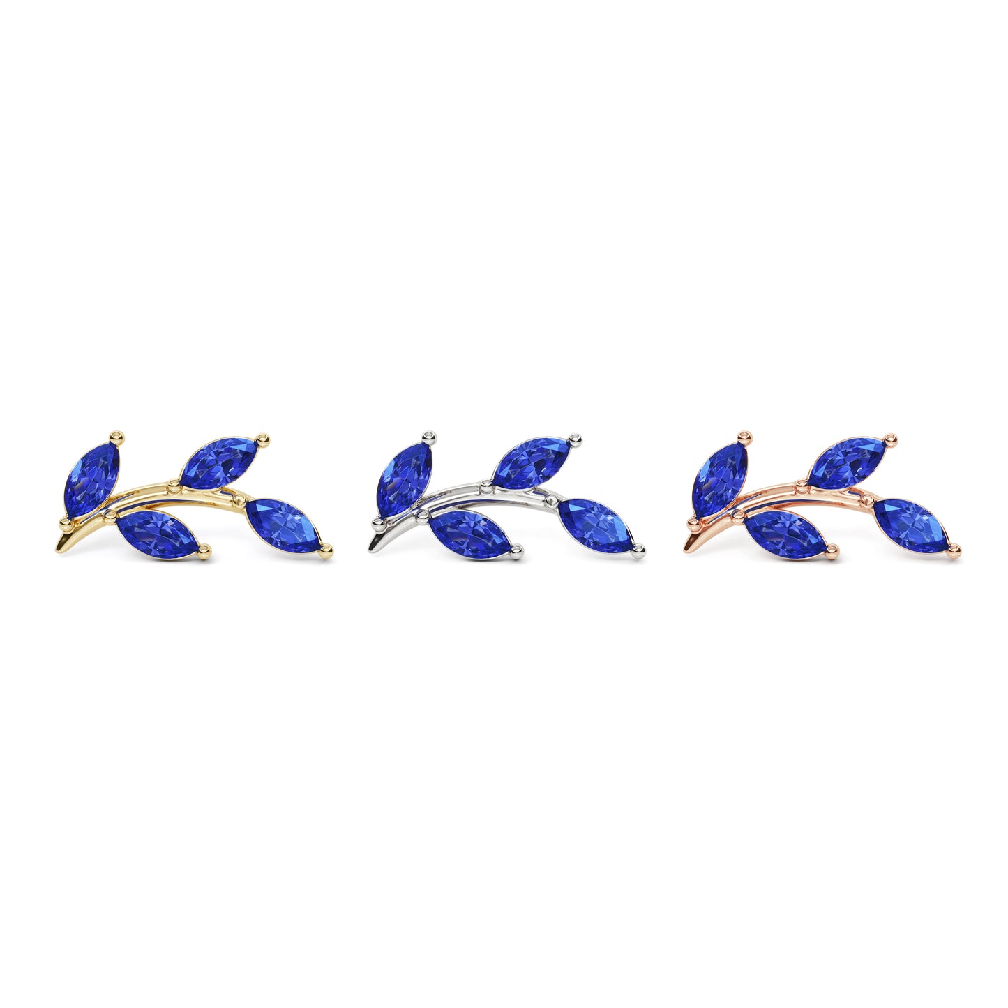 14K Gold Leaf Marquise Sapphire Curved Threadless End