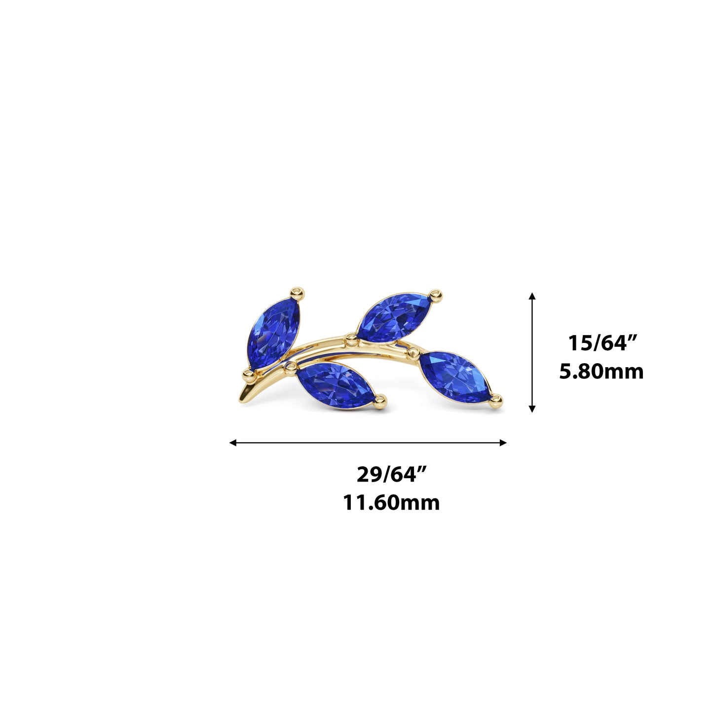 14K Gold Leaf Marquise Sapphire Curved Threadless End