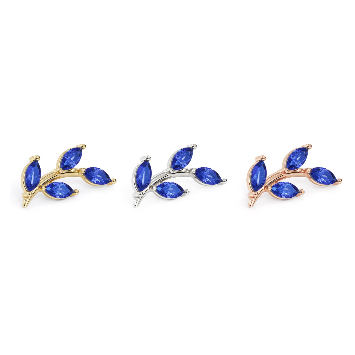 14K Gold Leaf Marquise Sapphire Curved Threadless End