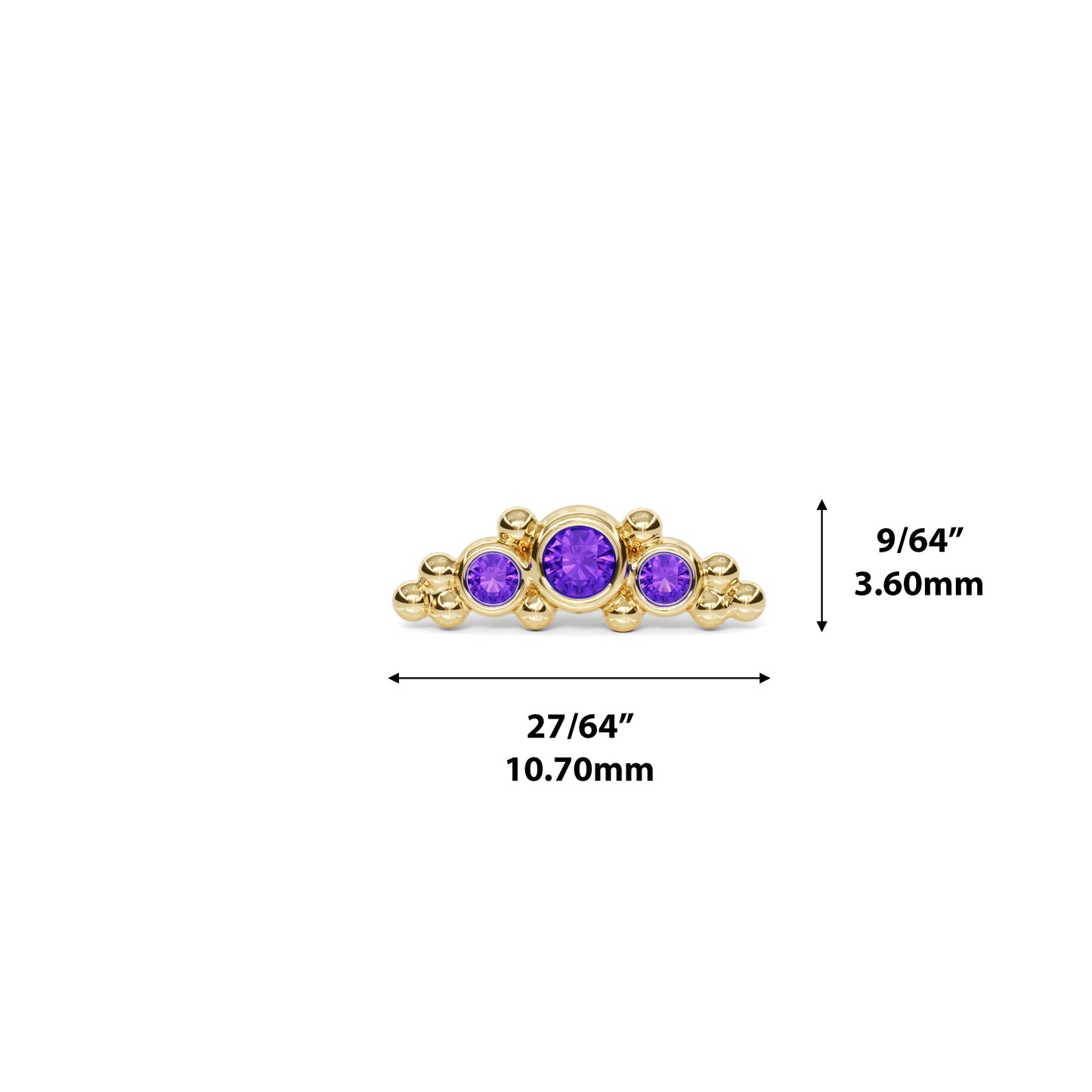 14K Gold Beaded Amethyst Curved Threadless End