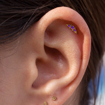 14K Gold Beaded Amethyst Curved Threadless End